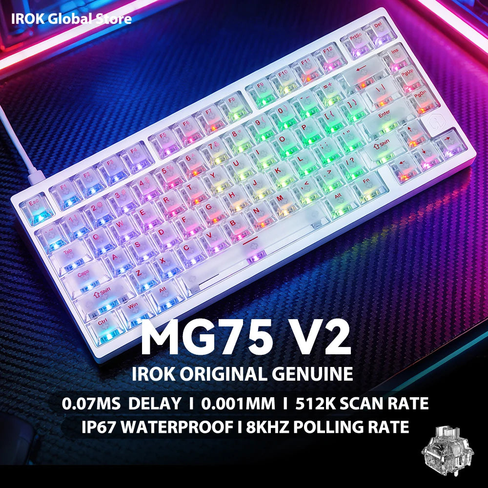 IROK MG75 V2 MG75V2 magnetische Gaming-Tastatur aus Aluminium, mechanisch, Rapid Trigger 0.07ms, 8KHz, 0.001mm, 512K Abtastrate, Gamer-Tastatur