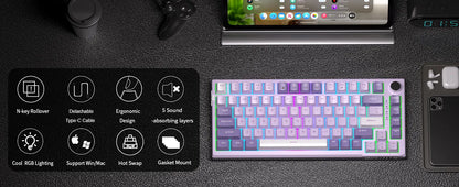 MageGee SKY81 75% mechanische Gaming-Tastatur, RGB-Gasket, Hot-Swap-fähige kabelgebundene Custom-Tastatur mit cremiger Schalldämpfung und Drehregler