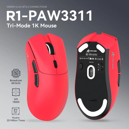 ATTACK SHARK R1 Tri-mode Gaming Mouse, PixArt PAW3311 Sensor, 18000 DPI, 1000Hz, 59g Ultralight for Big Hand, for PC/Mac