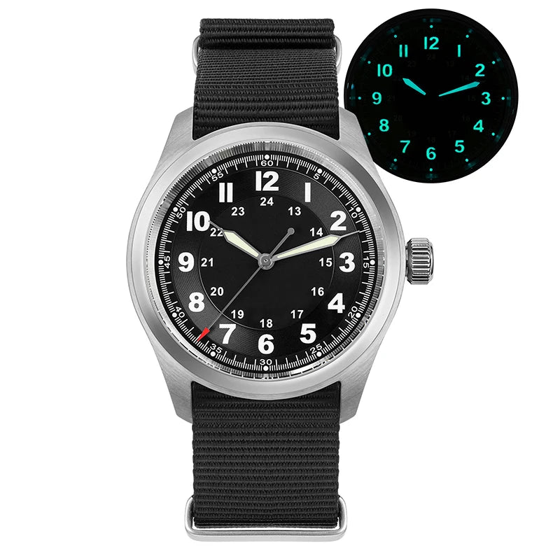 Militado ML08 Vintage Black Watch VH31 Sweep Quartz Wristwatch Ar Sapphire Crystal Luminous C3 BGW9 100 Waterproof Watches Man
