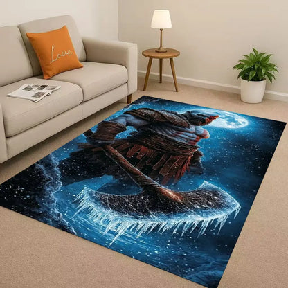 Game God of War Kratos Cartoon Gamer Living Room Non-Slip Area Rug Soft Carpet for Bedroom Playroom Sofa,Easy Clean Home Doormat