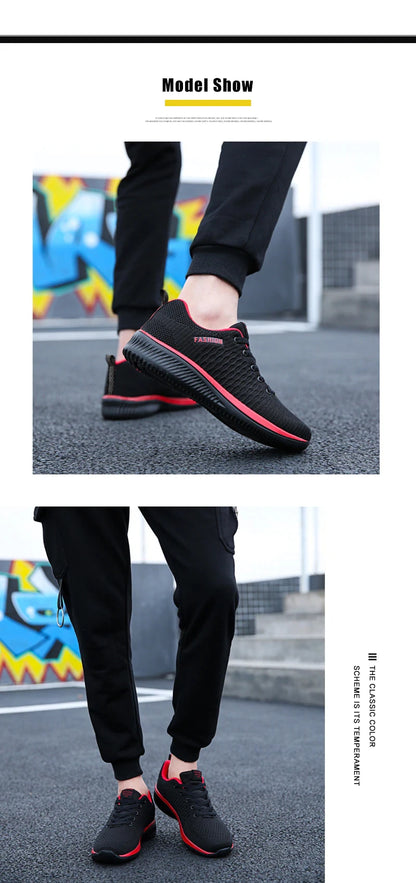 Herr- och dam-sneakers i stickat material, andningsbara sportskor för löpning, promenader och gym