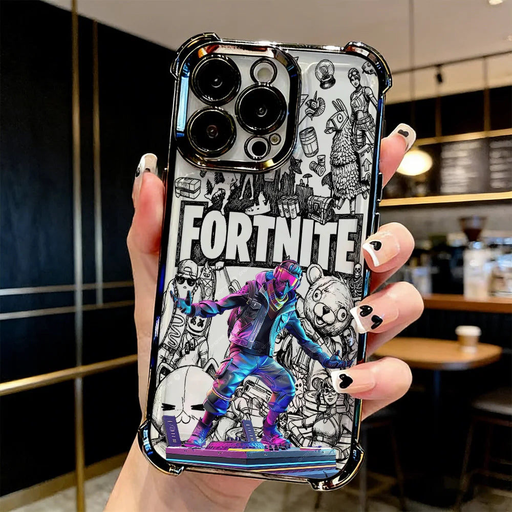 Suosittu FortniteS-peliteemainen pinnoitettu puhelinkuori iPhone 17 17e 16e 16 15 14 13 12 11 Pro Max X XR XSMax 7 8 Mini Air Plus -malleille, iskunkestävä