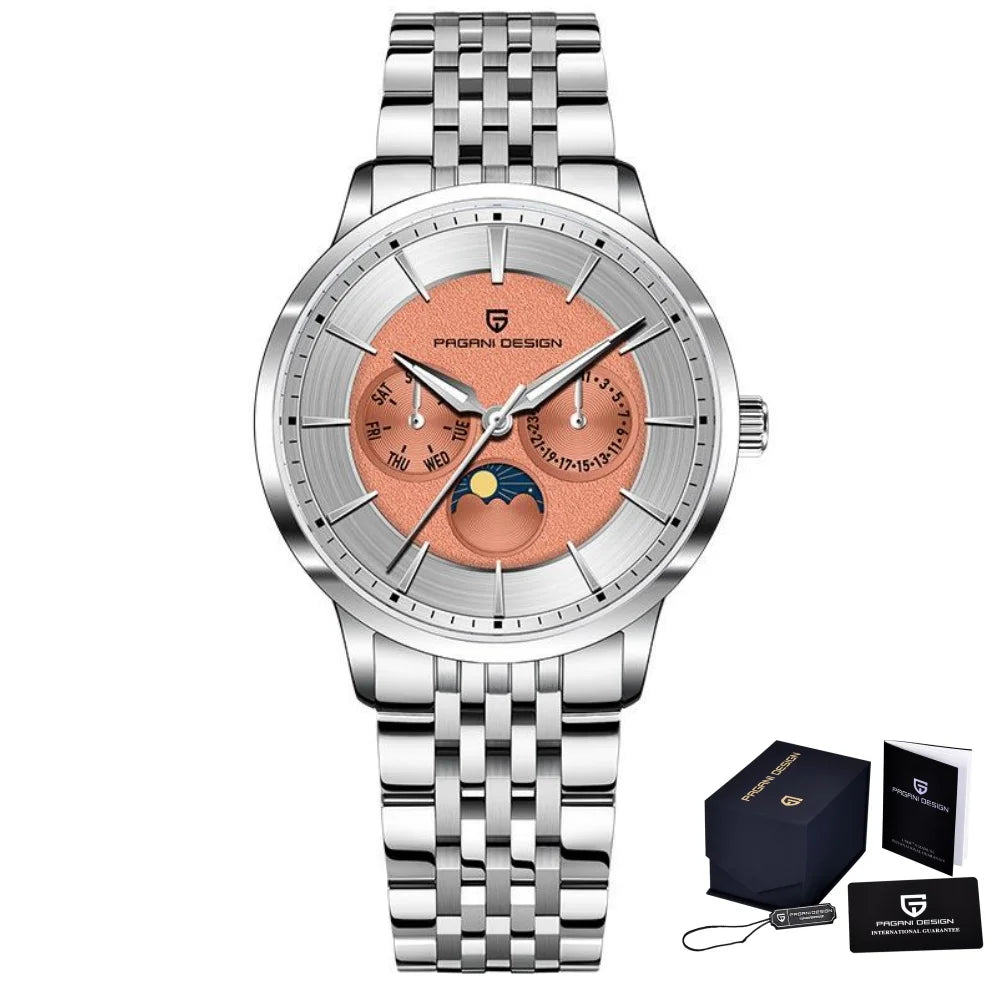 Pagani Design 40mm Multifunctional Men's Quartz Watch Japan Movt Moon Phase 100m Waterproof Sapphire Glass Wristwatches For Man