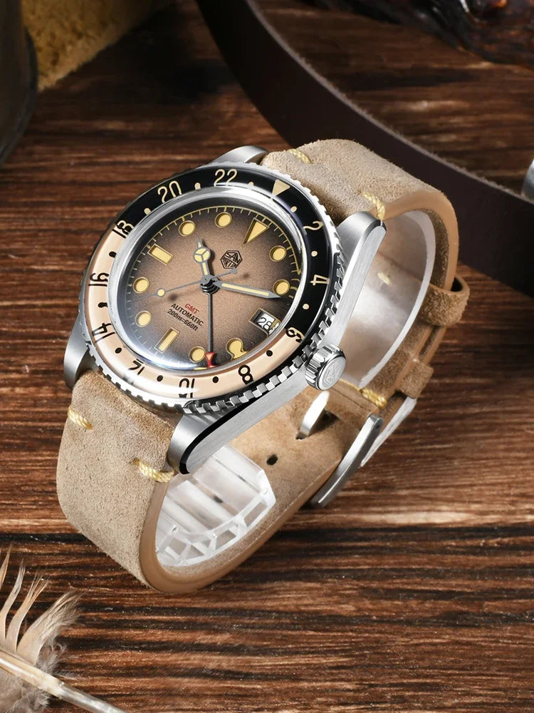 2025 New San Martin SN0134 Men Watch NH34 GMT Sandwich Dial 40mm Bidirectional Sapphire Bezel Luxury Sports Watch 20Bar Watches