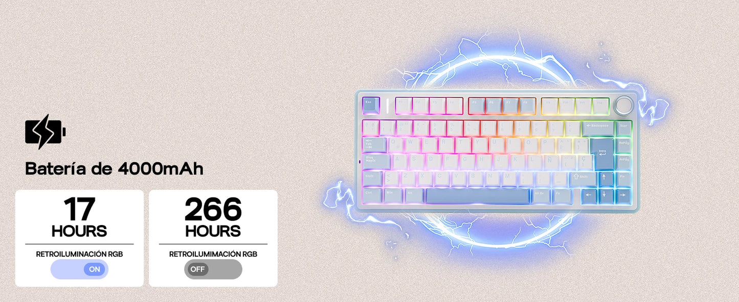 EPOMAKER AULA F75 ISO-ES 75% Spanische QWERTY Hot-Swap, Gasket-Mounted, kabelgebundene/Bluetooth/2.4GHz kabellose mechanische Gaming-Tastatur mit RGB-Hintergrundbeleuchtung