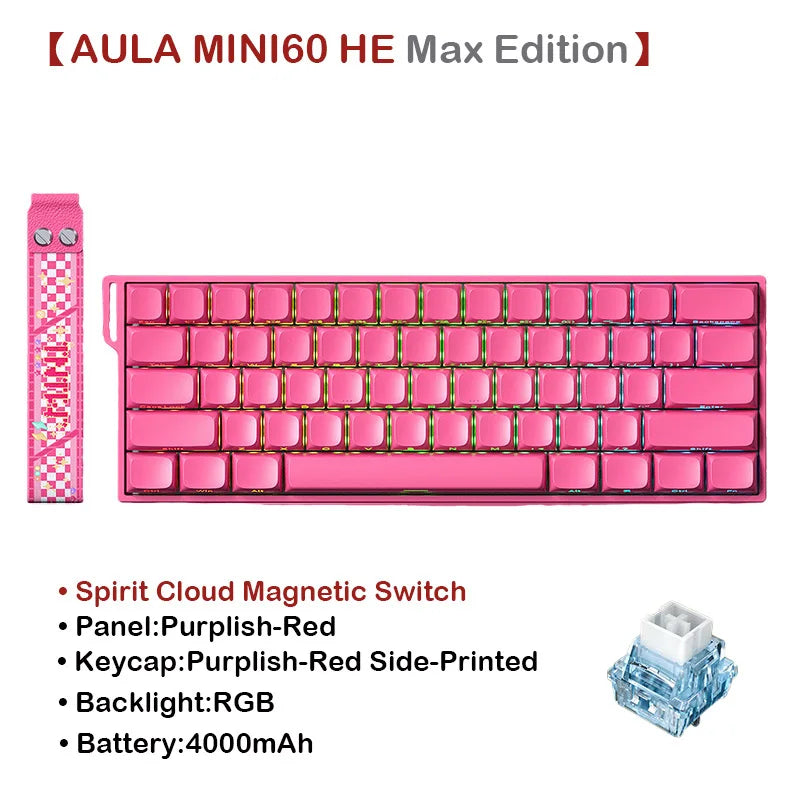 AULA MINI60 HE Tri-Mode Wireless Mechanical Keyboard Magnetic Switch 8000Hz Polling Rate RGB Backlit FPS Esports Gamer Keyboard
