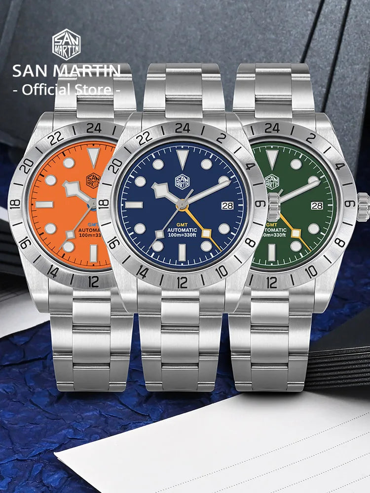 San Martin New 39mm NH34 BB GMT Automatic Mechanical Watch Sport Watch Sapphire Luminous Waterproof 100m for Men Watch SN0054