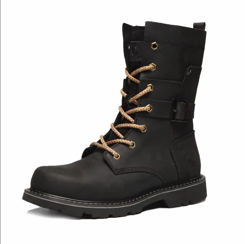 KOWM Cowhide Outdoor Men Hiking Shoes Waterproof Tactical Desert Shoes Hunting Boots Snow Boots Fur Sneakers Women Trekking Shoes