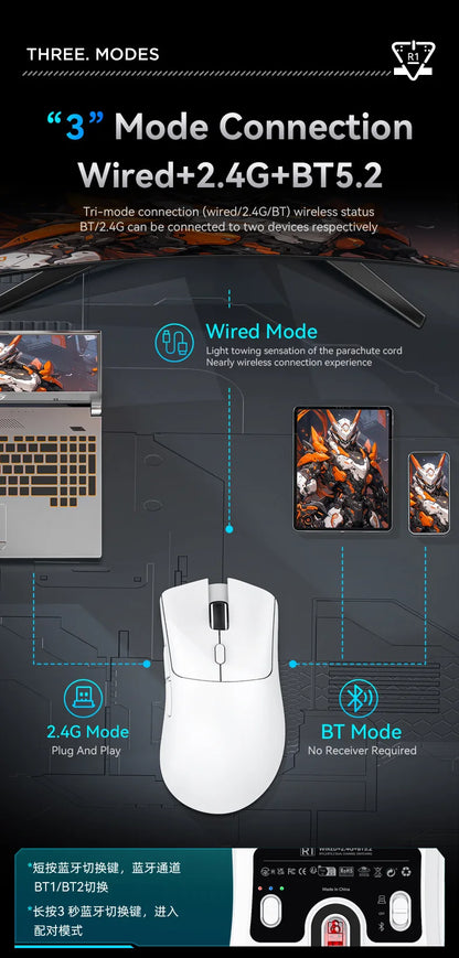 Attack Shark R1 Lightweight Bluetooth 2.4G Wireless Gaming Mouse PAW3311 18000DPI Ergonomic Macro Mice