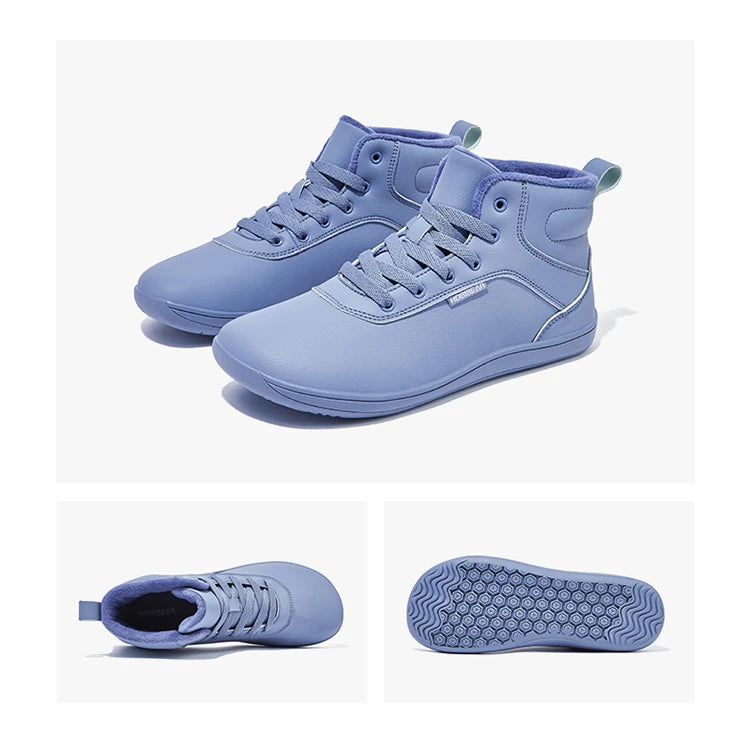 HOBIBEAR Unisex-Barfußschuhe für den Winter, Damen und Herren, breite Zehenkappe, mit Kunstfell gefüttert, Knöchel-Sneaker, Schnürschuhe aus Kunstleder