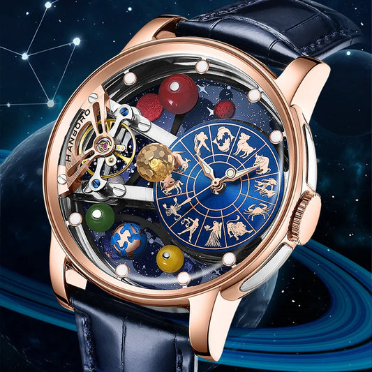 HANBORO Celestial Series 12 Constellation Men's Fully Automatic Mechanical Watch with Starry Sky Night Light Trend Watch
