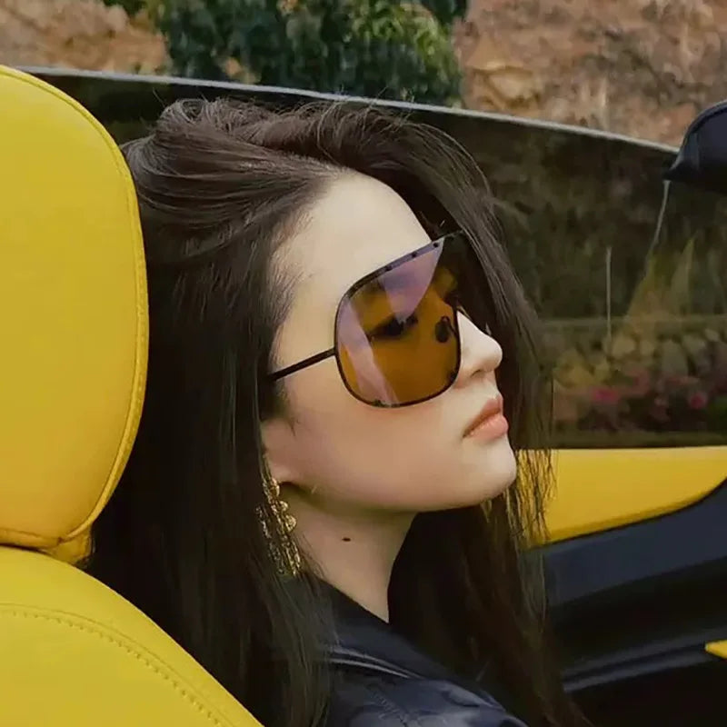 2025 Oversized Metal Rimless Integrated Windproof Sunglasses For Women Trends Y2k Luxury Brand Design Sun Glasses Unisex UV400