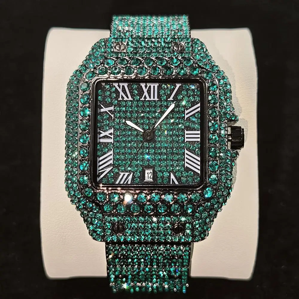 Hot UNIGUET Men's Square Watch Luxury Hip Hop Diamond Jewelry Waterproof Stainless Steel Quartz Wristwatch Fashion Man Accessory