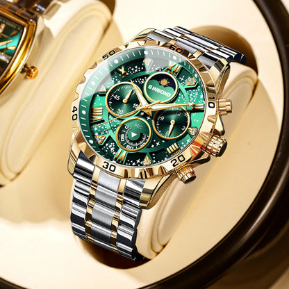 2026 Herrenuhr – leichter Luxus, Business-Stahlarmband, Mondphase, Sternennacht-Design, wasserdicht, modische Quarzuhr für Herren, Geschenk
