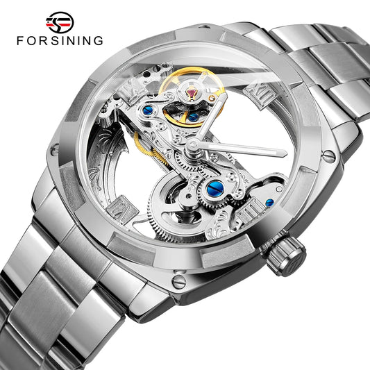 2024 Top Brand Luxury Stainless Steel Skeleton Tourbillon Automatic Movement Men's Watch Mechanical Waterproof Luminous Wrist Clock