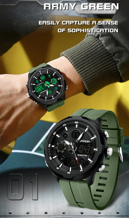 SANDA 9053 G Sports Military Men's Watches Luxury Digital Watch 50M Waterproof Quartz Wristwatch for Male Relogios Masculino