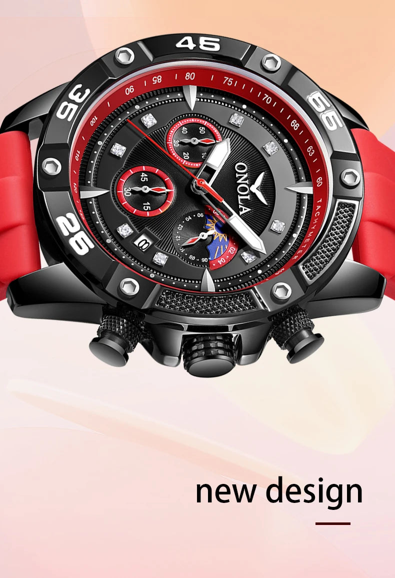 ONOLA New Fashion Casual Men's Watch Multi functional Fluorescent Tape Waterproof Quartz Military Watch Men's Clock High Quality