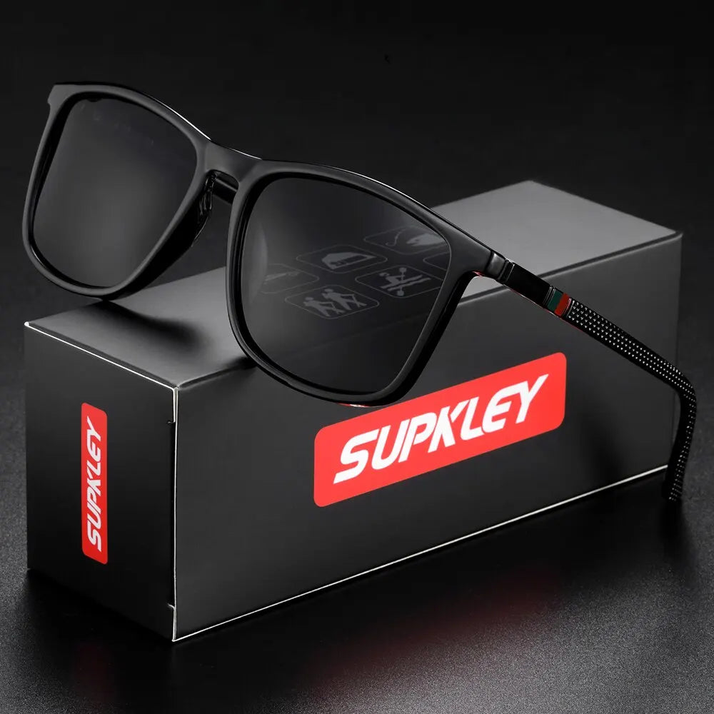 Ochelari de soare SUPKLEY pentru bărbați, polarizați, confortabili, cu ramă pătrată, accesoriu ușor pentru ochelari, cu original