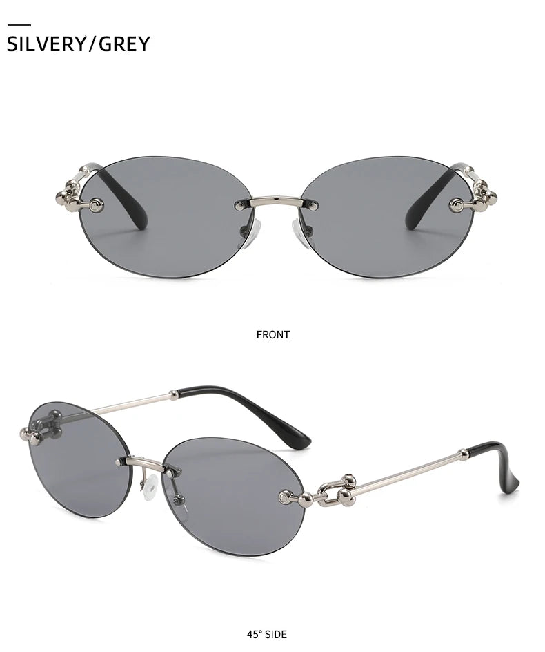 Ochelari de soare ovali fără ramă, de înaltă calitate, casual și luxoși, pentru femei, fără ramă, la modă și personalizați