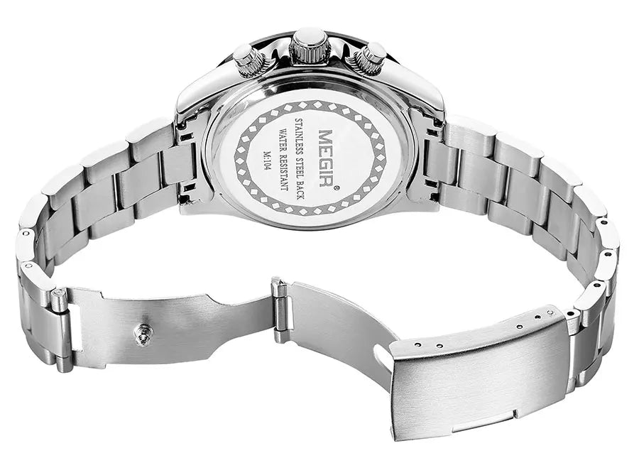 Relógio de homem MEGIR, marca de luxo, relógio desportivo de quartzo, bracelete em aço inoxidável, resistente à água, cronógrafo, relógio de pulso