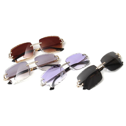 Fashion Rimless Square Sunglasses Vintage Diamond Brand Design Cut Lens Sun Glasses Men Women Metal Frame Luxury Eyewear