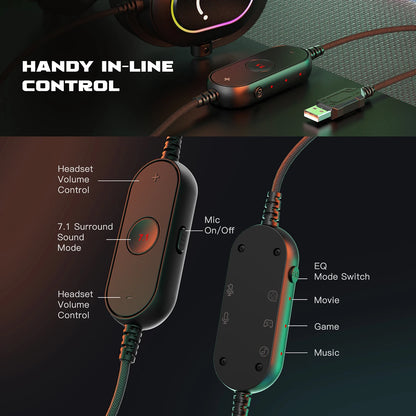 Cuffie gaming RGB dinamiche Fifine con microfono, over-ear, audio surround 7.1, PC PS4 PS5, 3 opzioni EQ Game Movie Music - H6