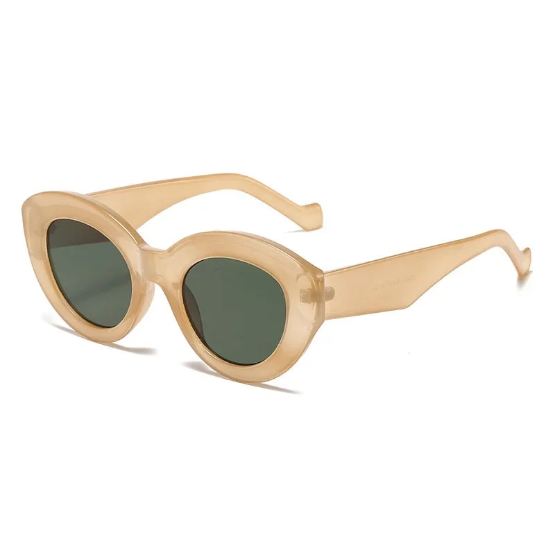 JNPCXI Ochelari de soare pentru femei, model „Cat Eye” supradimensionat, la modă, cu dungi verzi, stil retro, protecție UV400; ochelari de soare ovali pentru bărbați, la modă