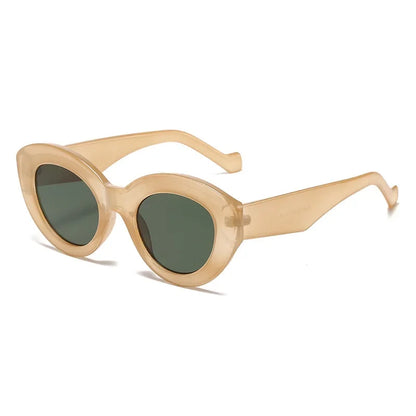 JNPCXI Ochelari de soare pentru femei, model „Cat Eye” supradimensionat, la modă, cu dungi verzi, stil retro, protecție UV400; ochelari de soare ovali pentru bărbați, la modă