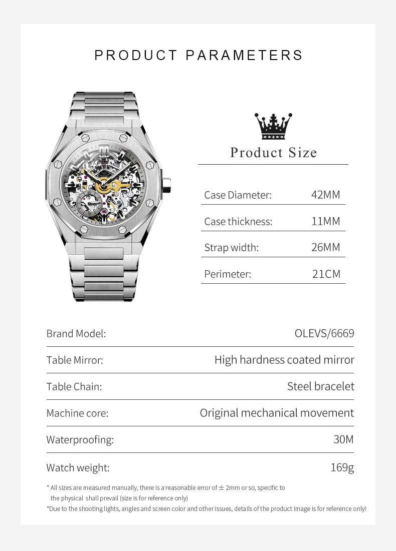 OLEVS Watches Luxury Man High Quality Original Fully Skeleton Automatic Mechanical Watch Stainless Steel Men Watches Gifts Box