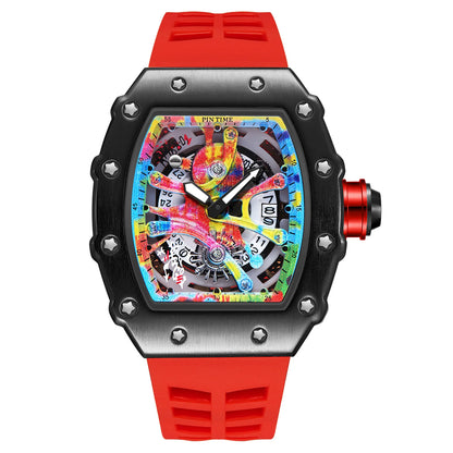 Luxury Watch Men Wrist Watches Tonneau Multifunction Graffiti Dial Auto Date Waterproof Sports Casual Clock Men Quartz Watches