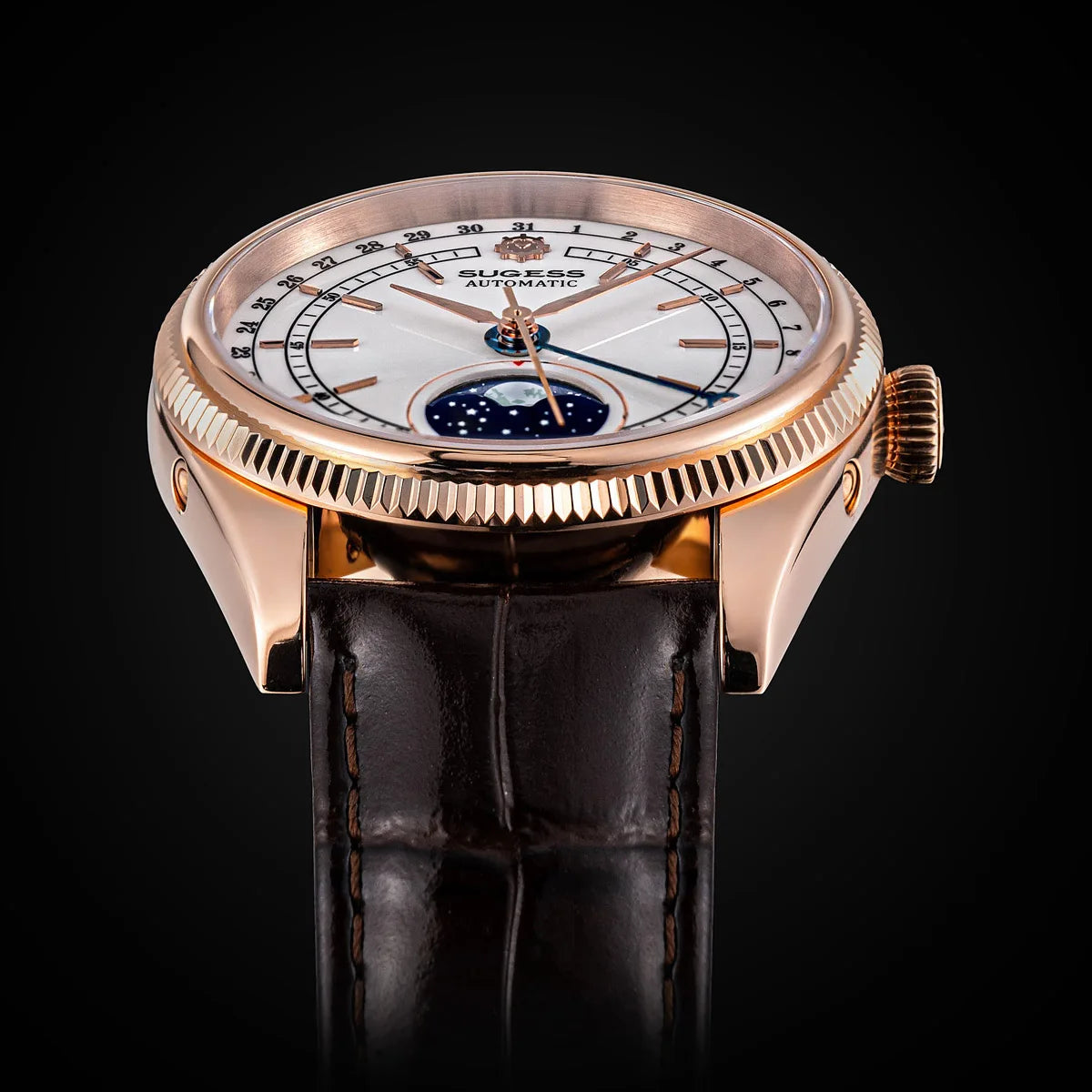 Sugess 40mm Watch of Men Moonphase Automatic ST2108 Movement Sapphire Crystal Mechanical Wristwatches Waterproof Date 2024 New