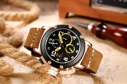 Automatic Watches for Men Mechanical Self Wind Genuine Leather Multifunction Date Boat Month Gold Bronze U Reloj Hombre Baratos