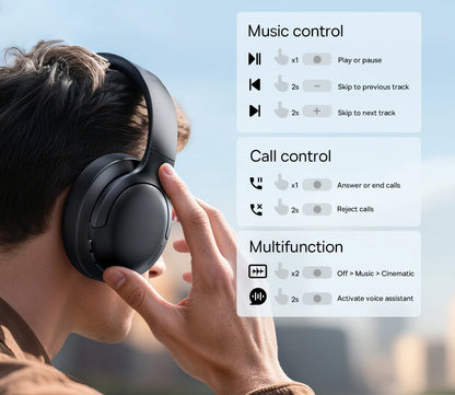 Baseus Wireless Bluetooth 5.3 Over-Ear Headphones – HiFi 40mm Driver, 70H Playtime Foldable Headset with Spatial Audio