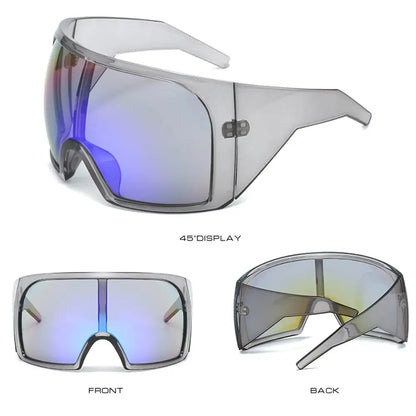 Ochelari de soare futuristici cu ramă învelitoare, lentile curbate Rave, protecție UV400, ochelari de soare supradimensionați Y2K pentru femei și bărbați