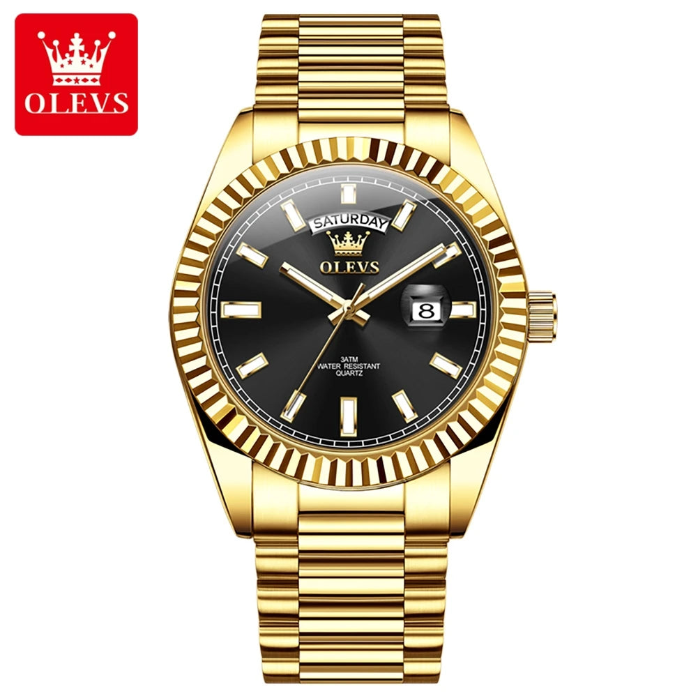 OLEVS Men's Watch Top Brand Luxury Wrist Watch For Men Fashion Rose Gold Stainless Steel Waterproof Watch Day Date Quartz Clock