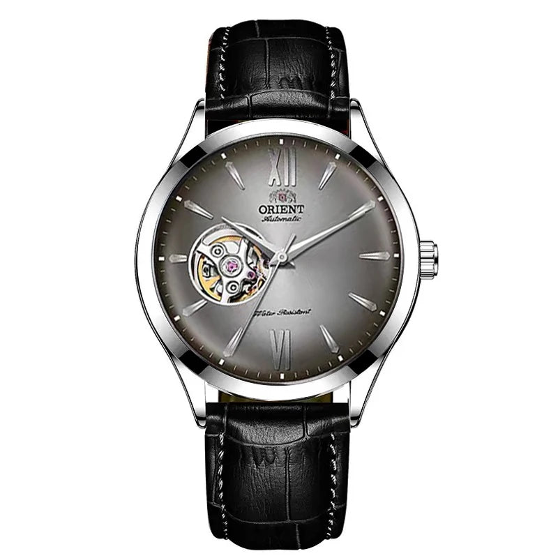 Orient Men's Automatic Open Heart Watch Blue Dial Stainless Steel Band Casual Dress Wristwatch 30M Water Resistant Fashion Watch