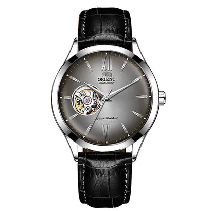 Orient Men's Automatic Open Heart Watch Blue Dial Stainless Steel Band Casual Dress Wristwatch 30M Water Resistant Fashion Watch