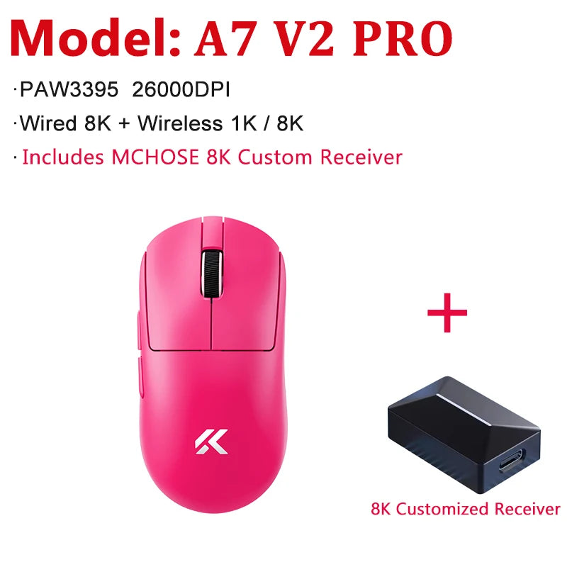 MCHOSE A7 V2 Ultra / Pro lätt trådlös gamingmus Dual 8000Hz PAW3950 TI 42000DPI för PC och e-sportspelare