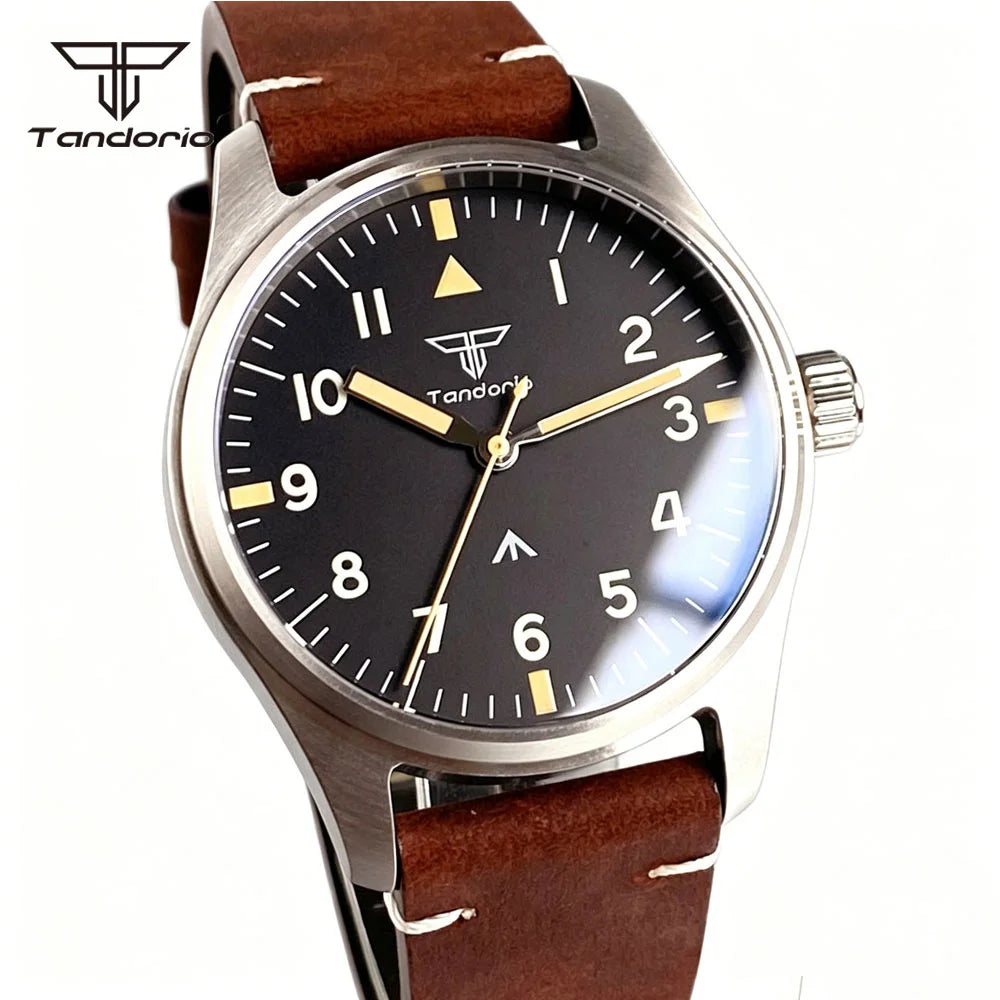 Tandorio 39mm Pilot Aviator Watch Sapphire Glass Luminous Automatic Japan NH35 or VH31 Quartz Movt 20BAR Diving Wristwatch