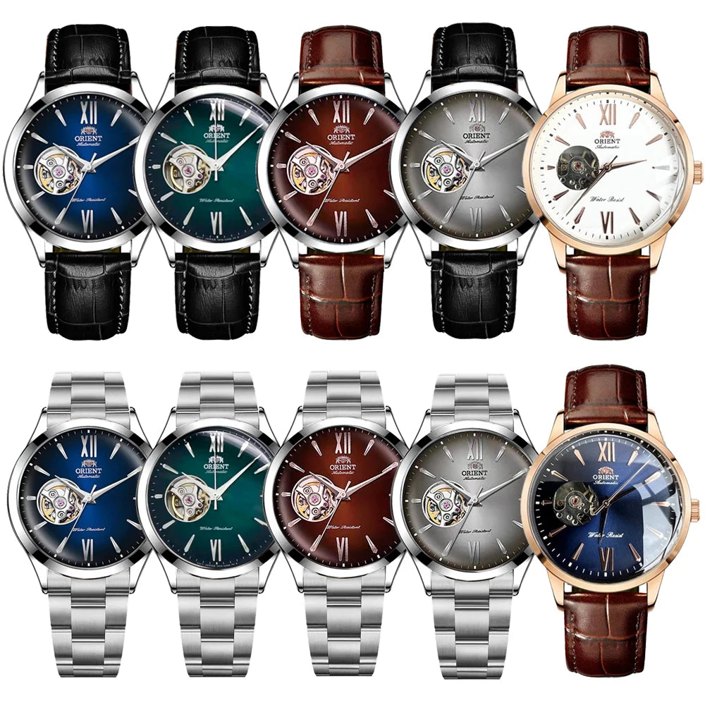 Orient Men's Automatic Open Heart Watch Blue Dial Stainless Steel Band Casual Dress Wristwatch 30M Water Resistant Fashion Watch