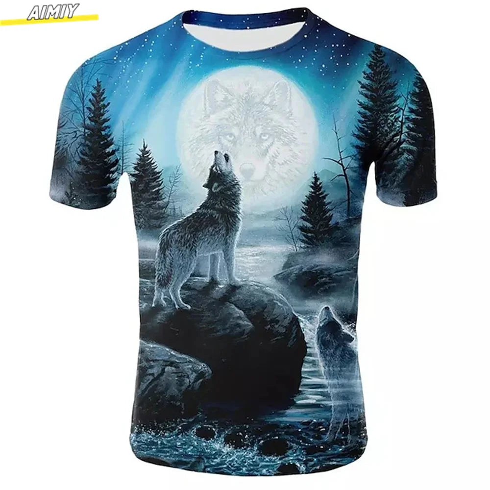 Men's Hipster Wolf 3D Printed T-Shirt Printing Short Sleeve Fashion Summer Tee 3D Animal Plus Size Round Neck Daily Holiday Top