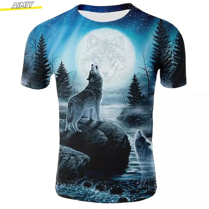 Men's Hipster Wolf 3D Printed T-Shirt Printing Short Sleeve Fashion Summer Tee 3D Animal Plus Size Round Neck Daily Holiday Top
