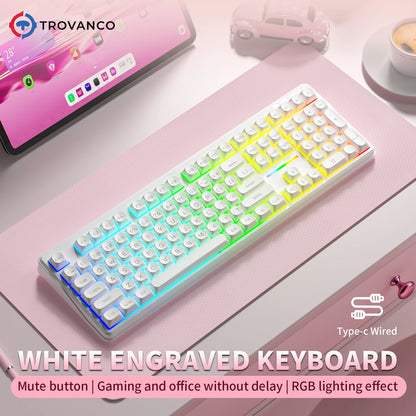 V108 Pro Bluetooth Keyboard  Office Low Noise 2.4G Wired&Wireless Full Layout with RGB Backlit Membrane