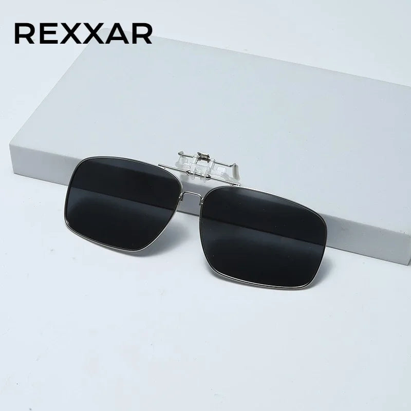Ochelari de soare REXXAR pentru bărbați, cu clemă metalică, ochelari polarizați UV400, ochelari de soare pătrați pentru femei, cu vedere nocturnă, pentru șofat