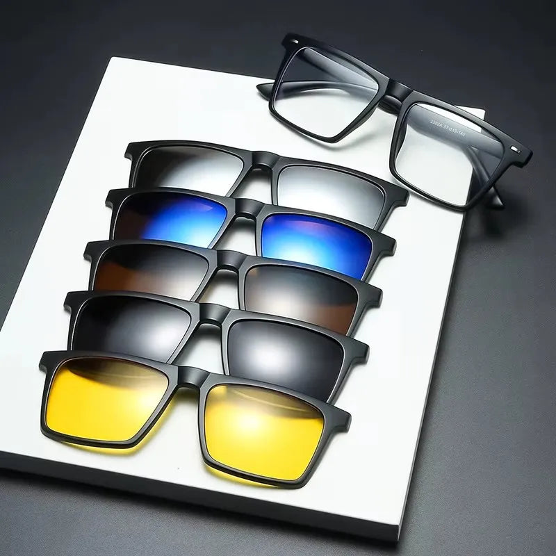 Ochelari de soare polarizați cu magnet pentru miopie, pentru femei și bărbați, ochelari cu clemă, ochelari optici pătrați, rame de ochelari 6 în 1 – de la -0,5 la -10