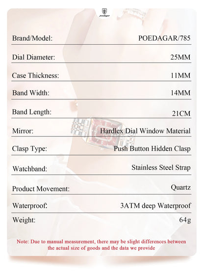 POEDAGAR Luxury Rectangle Watch For Woman Waterproof Calendar Simple Ladies Watch Fashion Stainless Steel Quartz Women's Watches