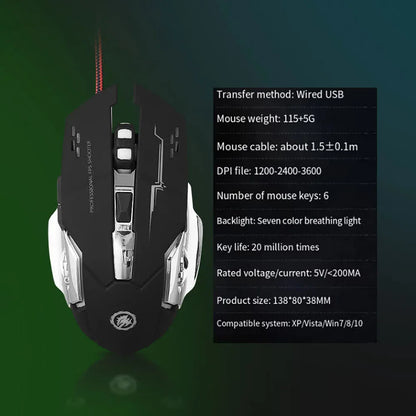 Carpbaba GM6 Gamer Gaming Mouse Adjustable Wired Optical LED Computer Mice USB Cable Silent Mouse For Laptop PC
