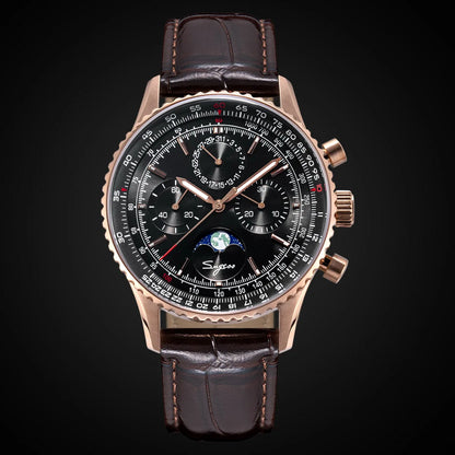 Sugess Chronograph Watch of Man ST1908 Swanneck Movement Mechanical Moonphase Wristwatches Waterproof Calendar Vintage New S468