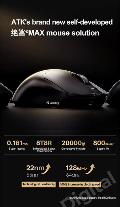 Mouse da gaming wireless ATK Dragonfly A9 Ultimate A9 Air PAW3950 ultraleggero ergonomico per e-sport FPS Gamer CSGO A9 Ultra